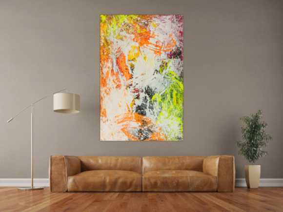 Original Gemälde abstrakt 150x100cm Action Painting Modern Art handgefertigt NEON grün gelb orange weiß hochwertig