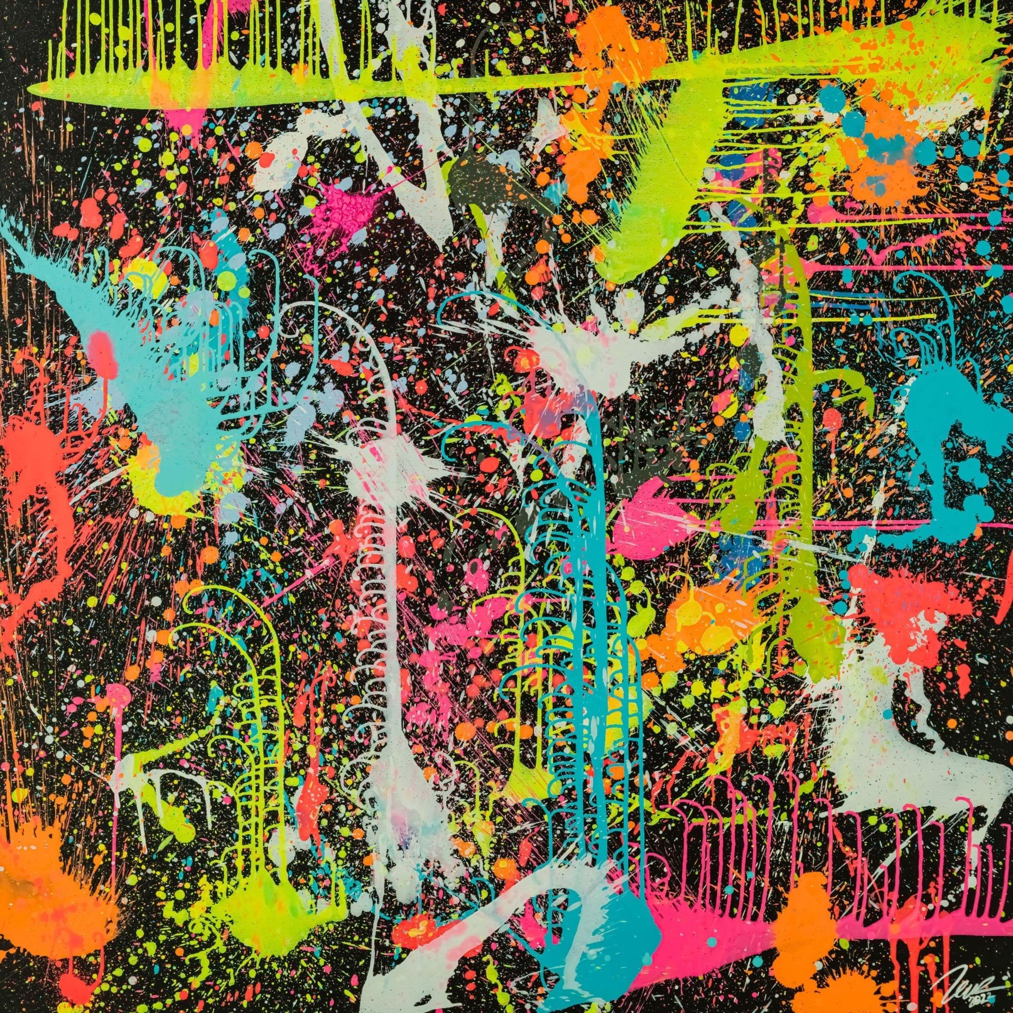 Gemälde Original abstrakt 130x130cm Action Painting zeitgenössisch handgefertigt Splash Art schwarz braun anthrazit hochwertig