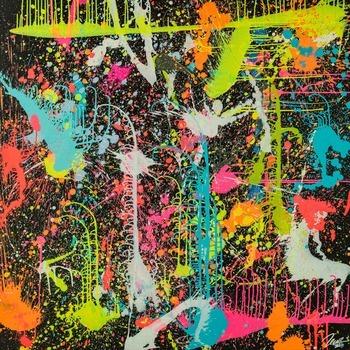 Gemälde Original abstrakt 130x130cm Action Painting zeitgenössisch handgefertigt Splash Art schwarz braun anthrazit hochwertig