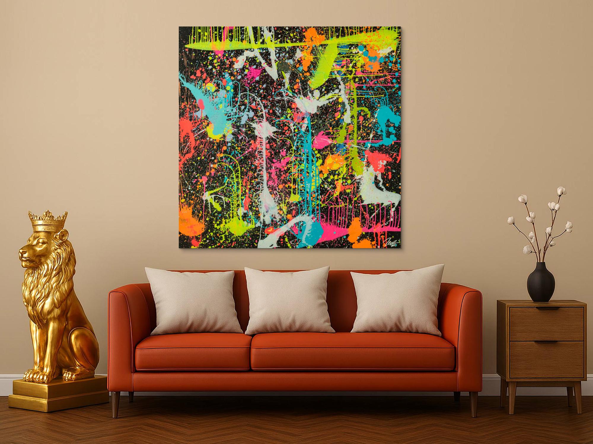 Gemälde Original abstrakt 130x130cm Action Painting zeitgenössisch handgefertigt Splash Art schwarz braun anthrazit hochwertig