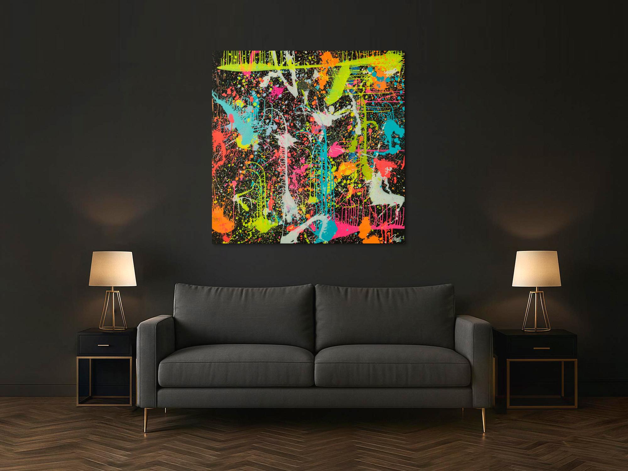 Gemälde Original abstrakt 130x130cm Action Painting zeitgenössisch handgefertigt Splash Art schwarz braun anthrazit hochwertig