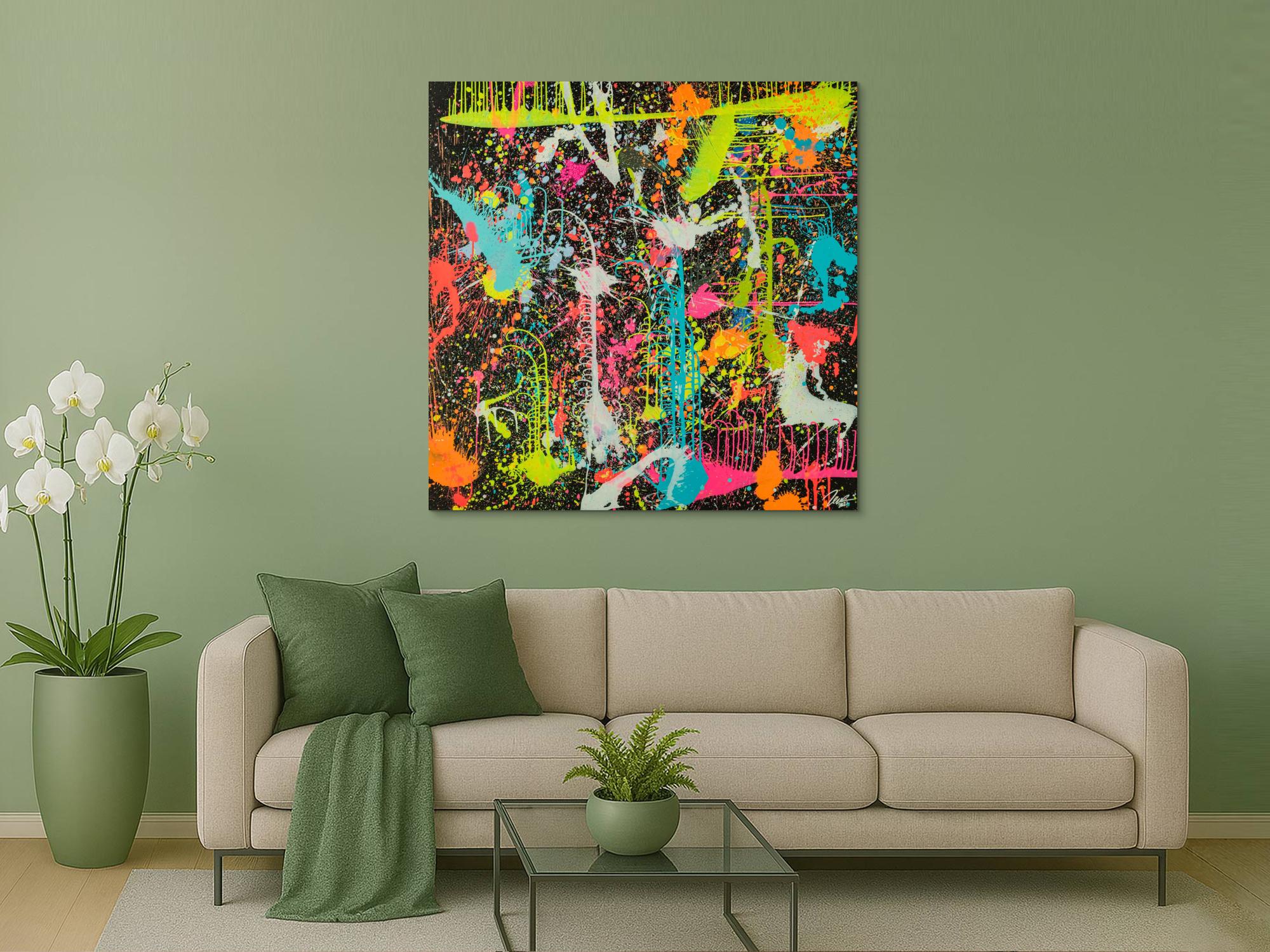 Gemälde Original abstrakt 130x130cm Action Painting zeitgenössisch handgefertigt Splash Art schwarz braun anthrazit hochwertig