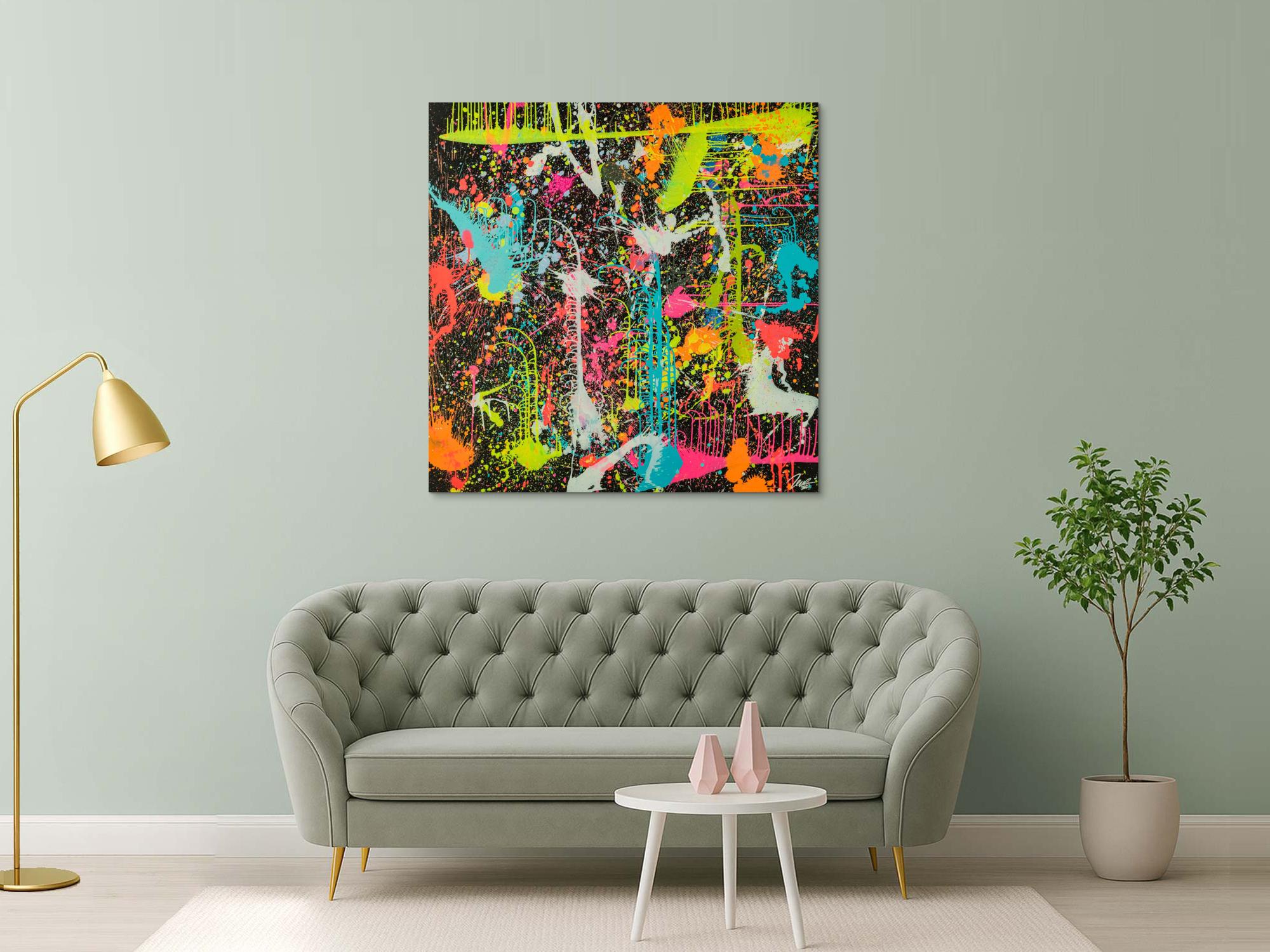 Gemälde Original abstrakt 130x130cm Action Painting zeitgenössisch handgefertigt Splash Art schwarz braun anthrazit hochwertig