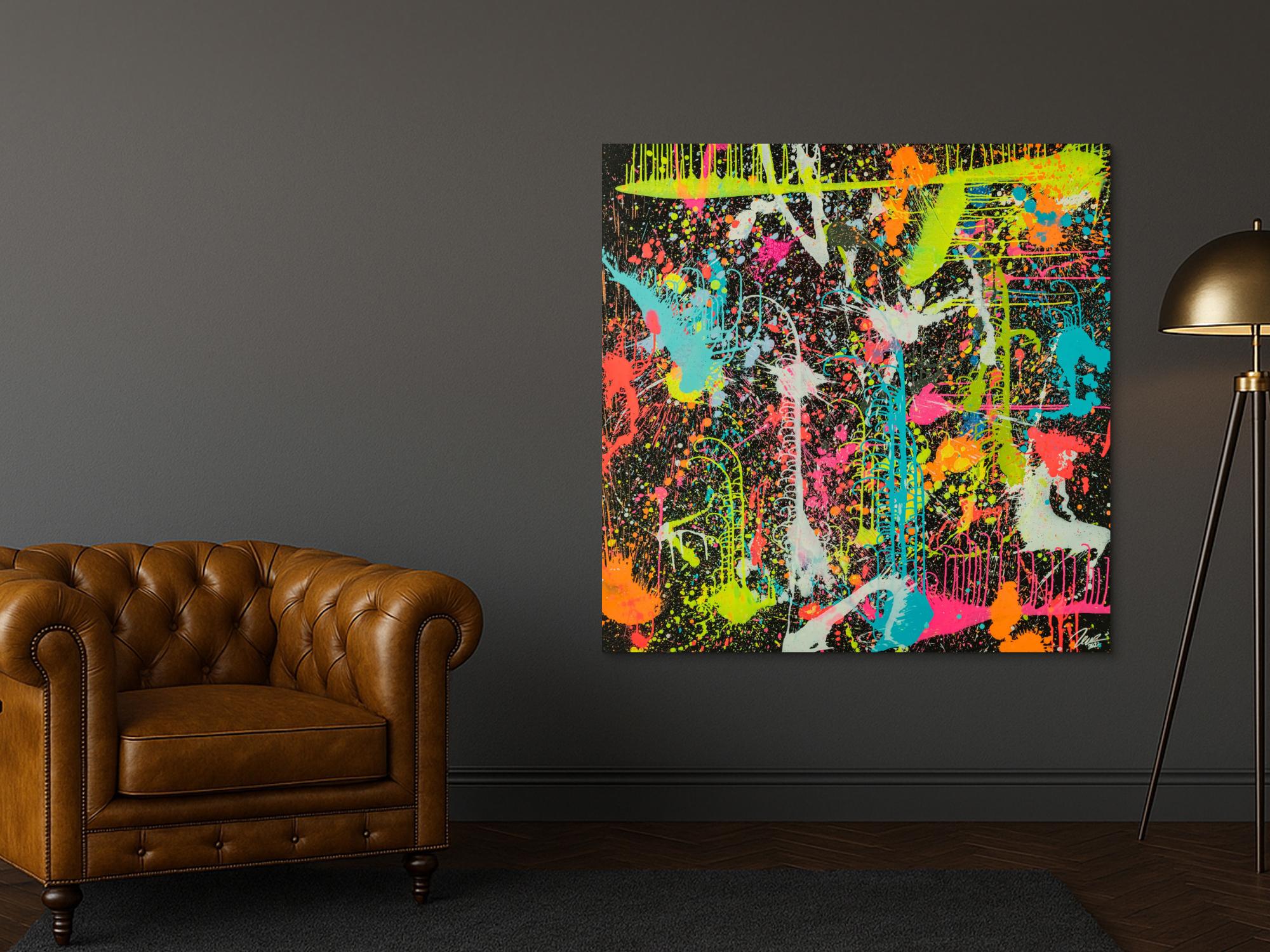 Gemälde Original abstrakt 130x130cm Action Painting zeitgenössisch handgefertigt Splash Art schwarz braun anthrazit hochwertig