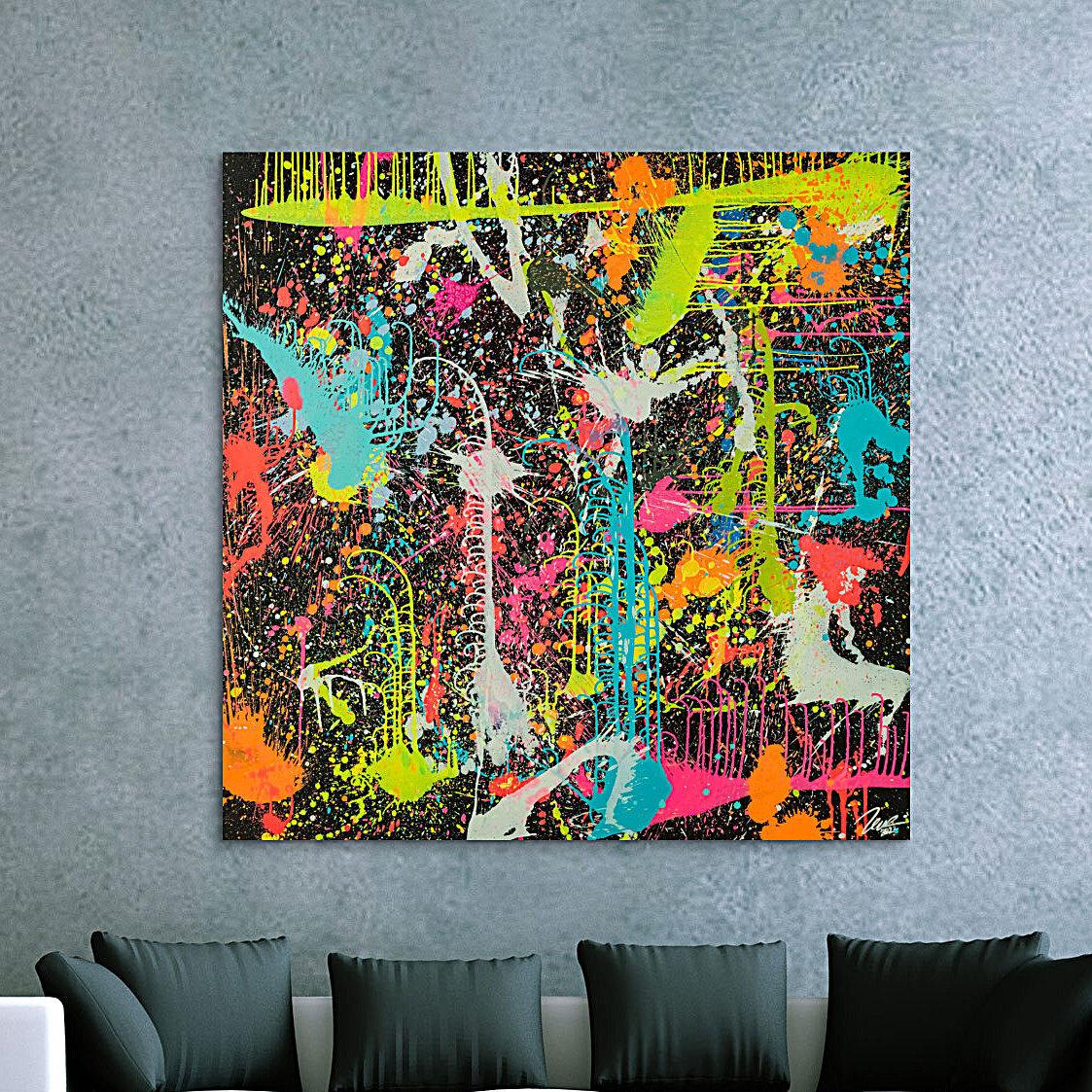 Gemälde Original abstrakt 130x130cm Action Painting zeitgenössisch handgefertigt Splash Art schwarz braun anthrazit hochwertig