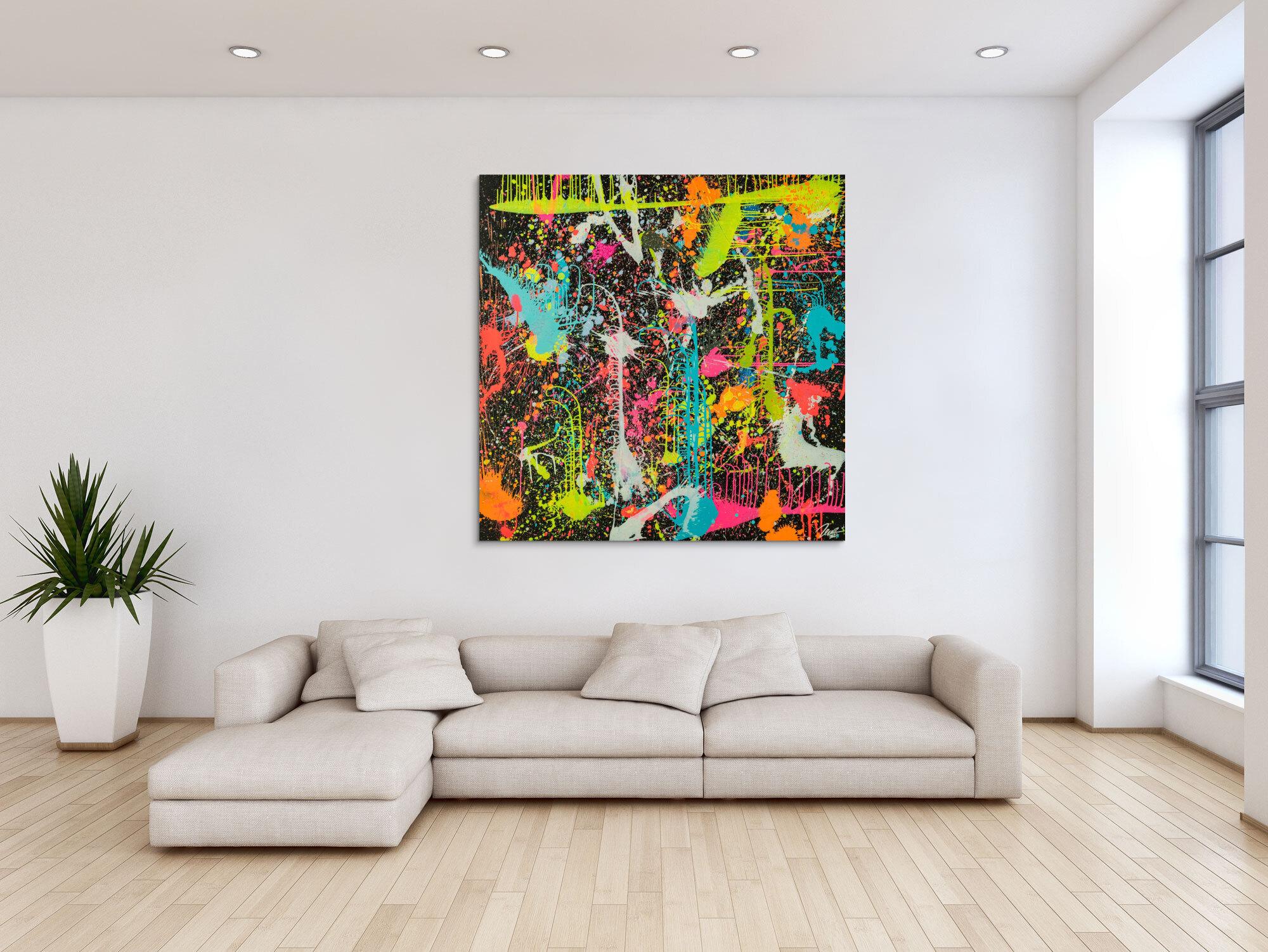 Gemälde Original abstrakt 130x130cm Action Painting zeitgenössisch handgefertigt Splash Art schwarz braun anthrazit hochwertig