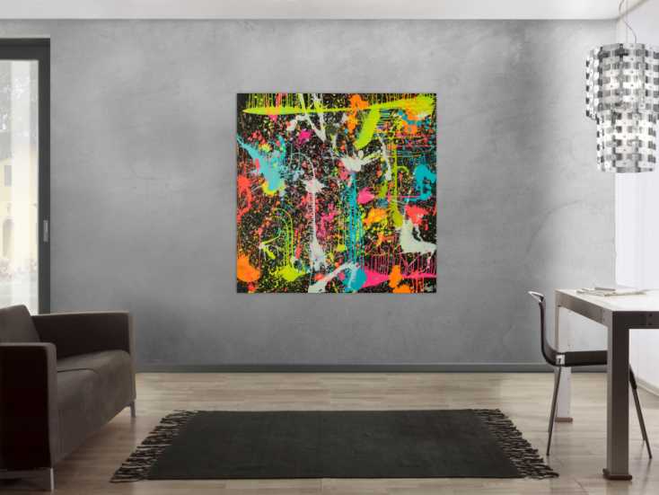 Gemälde Original abstrakt 130x130cm Action Painting zeitgenössisch ...
