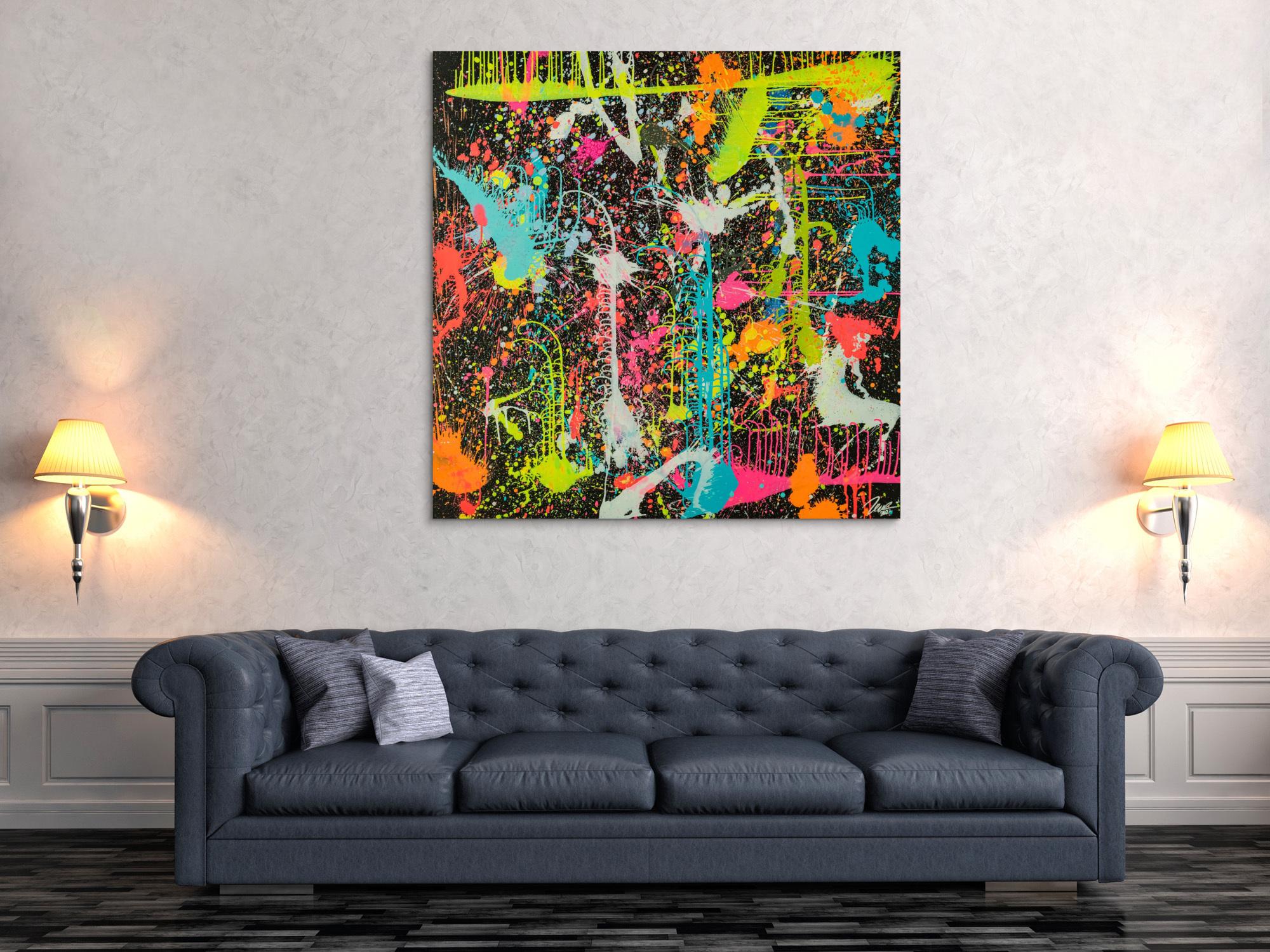 Gemälde Original abstrakt 130x130cm Action Painting zeitgenössisch handgefertigt Splash Art schwarz braun anthrazit hochwertig