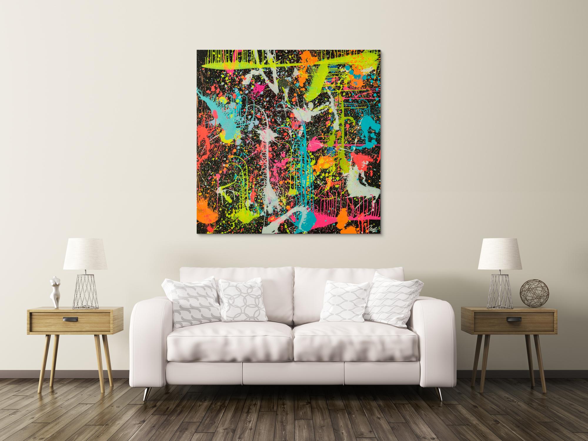 Gemälde Original abstrakt 130x130cm Action Painting zeitgenössisch handgefertigt Splash Art schwarz braun anthrazit hochwertig