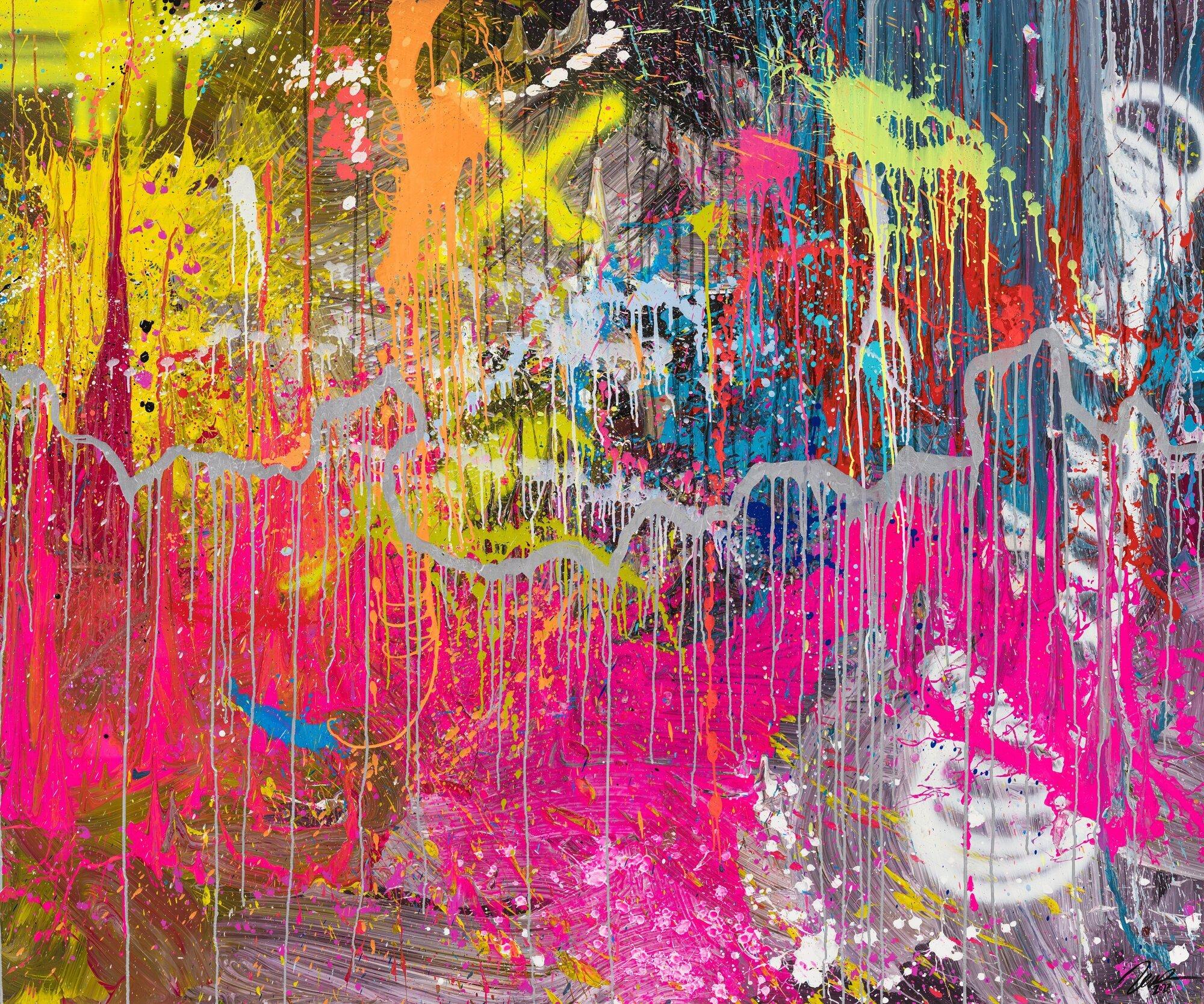 Abstraktes Original Gemälde 150x180cm Action Painting expressionistisch auf Leinwand Mischtechnik braun rot anthrazit hochwertig