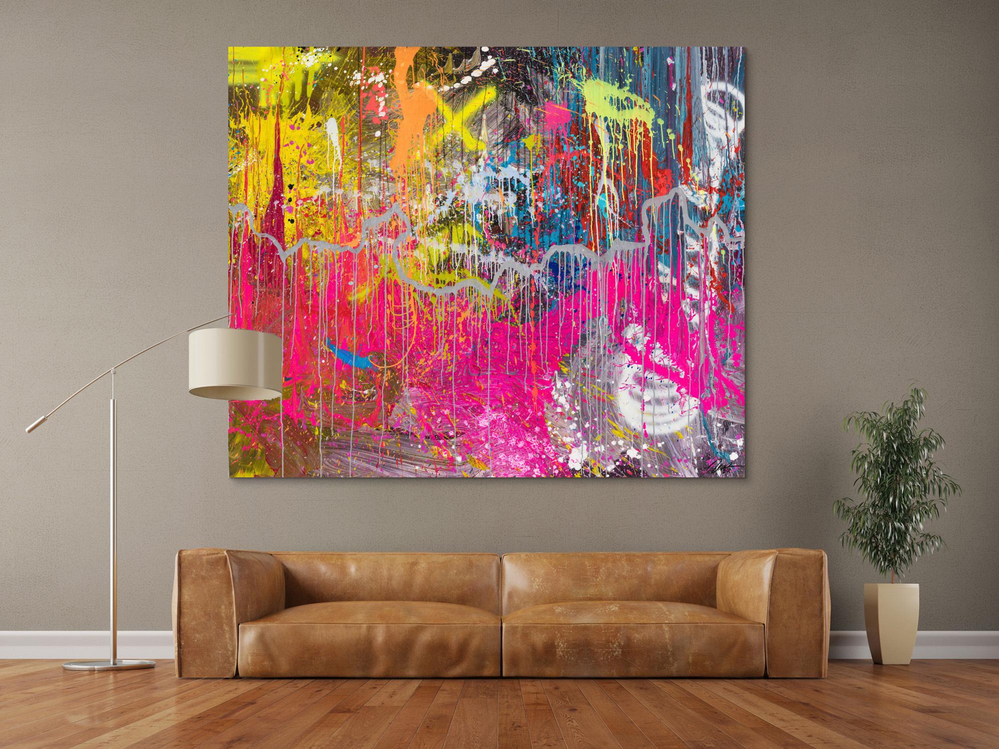 Abstraktes Original Gemälde 150x180cm Action Painting expressionistisch auf Leinwand Mischtechnik braun rot anthrazit hochwertig