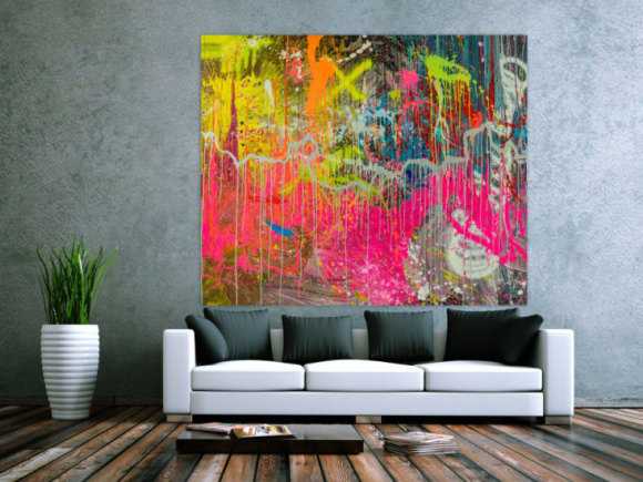 Abstraktes Original Gemälde 150x180cm Action Painting expressionistisch auf Leinwand Mischtechnik braun rot anthrazit hochwertig