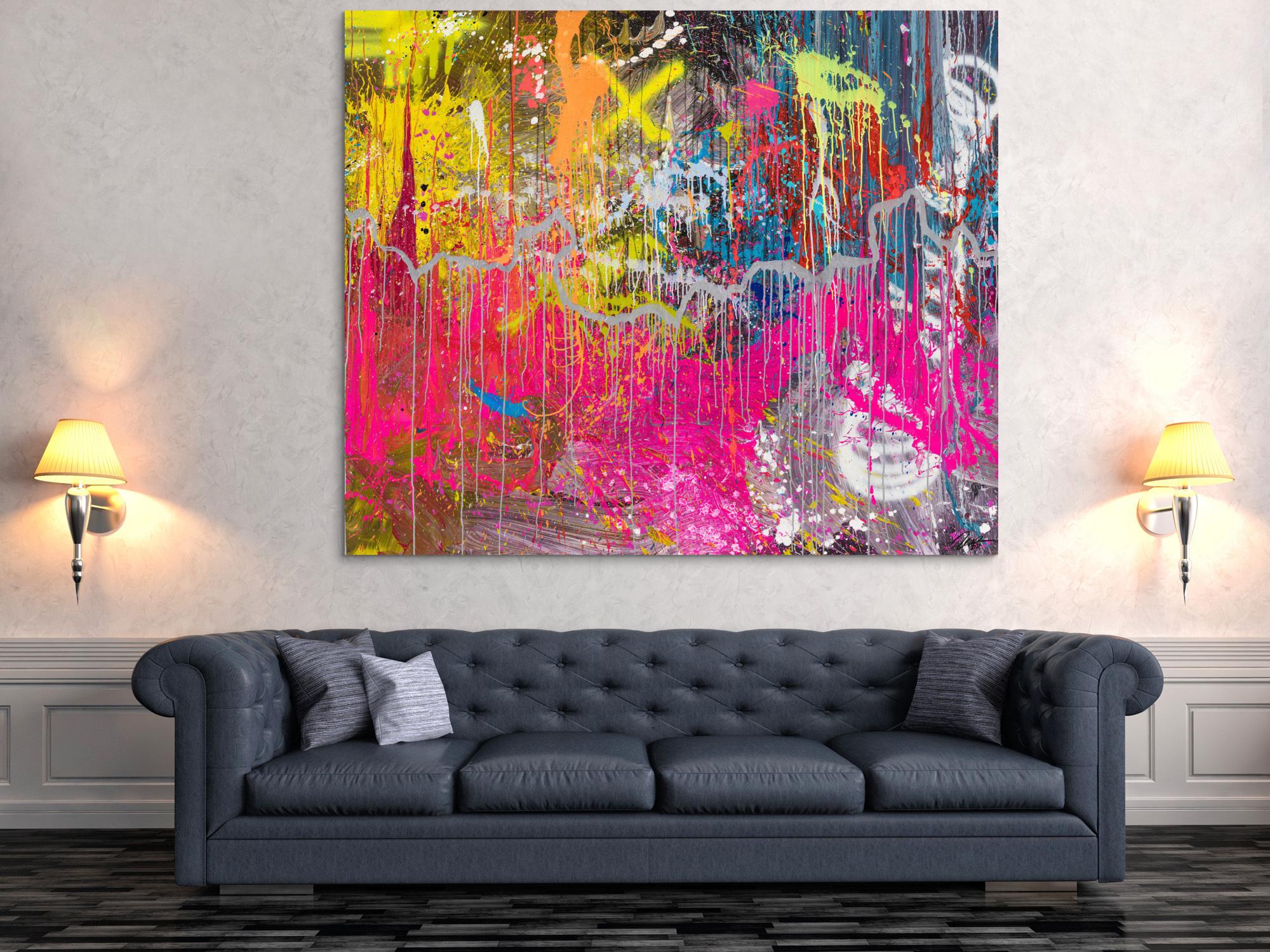 Abstraktes Original Gemälde 150x180cm Action Painting expressionistisch auf Leinwand Mischtechnik braun rot anthrazit hochwertig