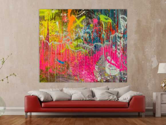 Abstraktes Original Gemälde 150x180cm Action Painting expressionistisch auf Leinwand Mischtechnik braun rot anthrazit hochwertig