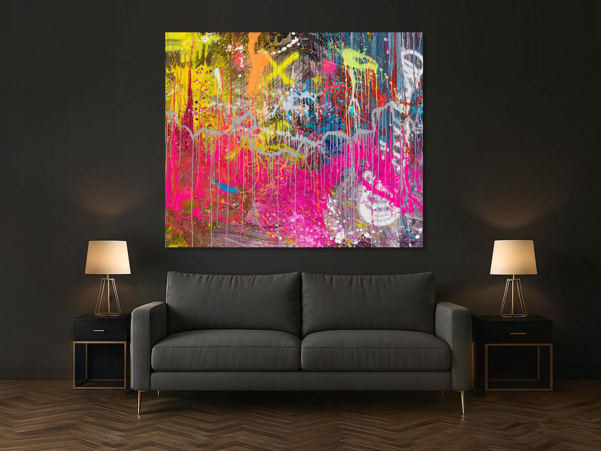 Abstraktes Original Gemälde 150x180cm Action Painting expressionistisch auf Leinwand Mischtechnik braun rot anthrazit hochwertig