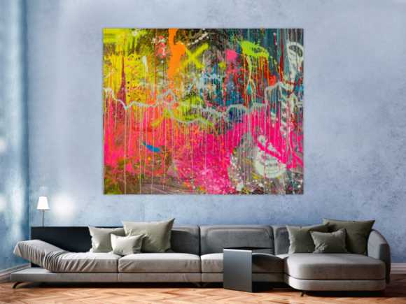Abstraktes Original Gemälde 150x180cm Action Painting expressionistisch auf Leinwand Mischtechnik braun rot anthrazit hochwertig