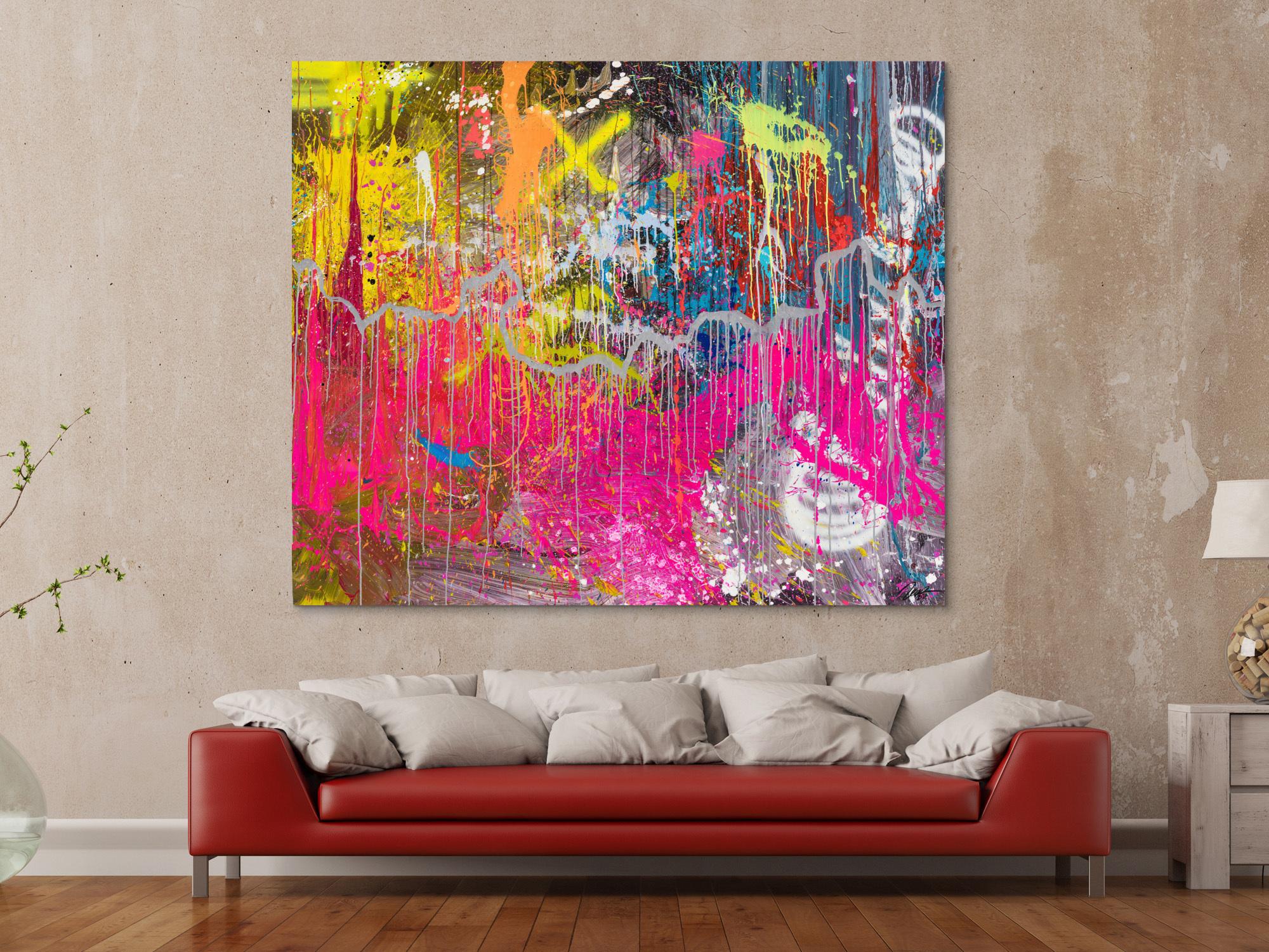 Abstraktes Original Gemälde 150x180cm Action Painting expressionistisch auf Leinwand Mischtechnik braun rot anthrazit hochwertig