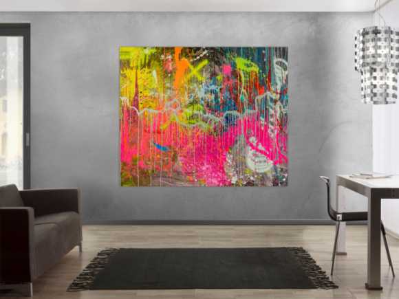 Abstraktes Original Gemälde 150x180cm Action Painting expressionistisch auf Leinwand Mischtechnik braun rot anthrazit hochwertig
