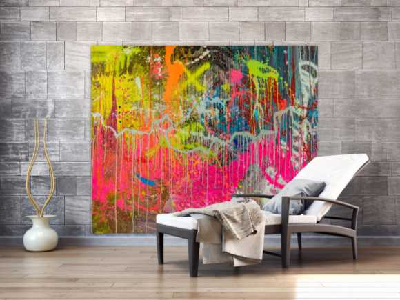 Abstraktes Original Gemälde 150x180cm Action Painting expressionistisch auf Leinwand Mischtechnik braun rot anthrazit hochwertig