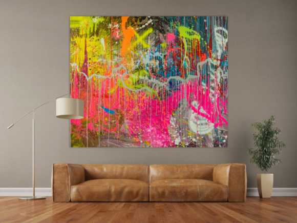 Abstraktes Original Gemälde 150x180cm Action Painting expressionistisch auf Leinwand Mischtechnik braun rot anthrazit hochwertig
