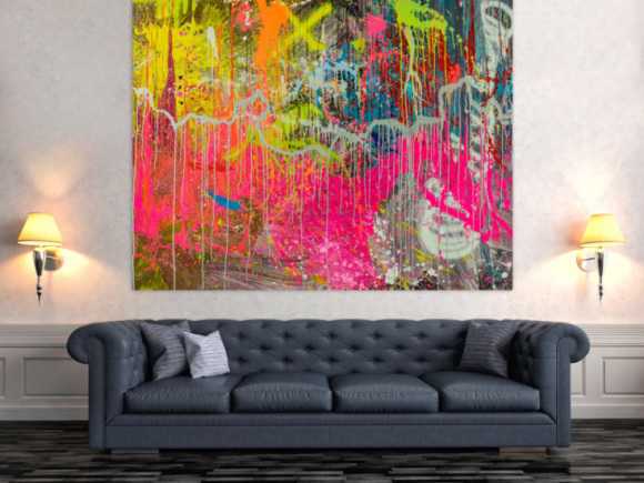 Abstraktes Original Gemälde 150x180cm Action Painting expressionistisch auf Leinwand Mischtechnik braun rot anthrazit hochwertig