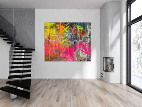 Abstraktes Original Gemälde 150x180cm Action Painting expressionistisch auf Leinwand Mischtechnik braun rot anthrazit hochwertig