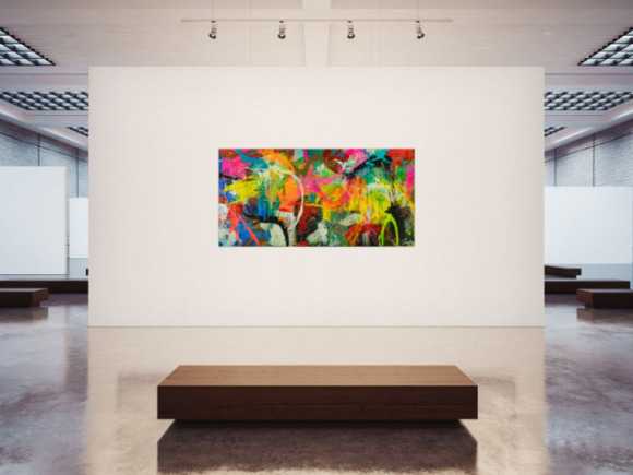 Original Gemälde abstrakt 100x200cm Action Painting Moderne Kunst auf Leinwand Splash Art sehr bunt NEON Unikat