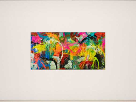 Original Gemälde abstrakt 100x200cm Action Painting Moderne Kunst auf Leinwand Splash Art sehr bunt NEON Unikat