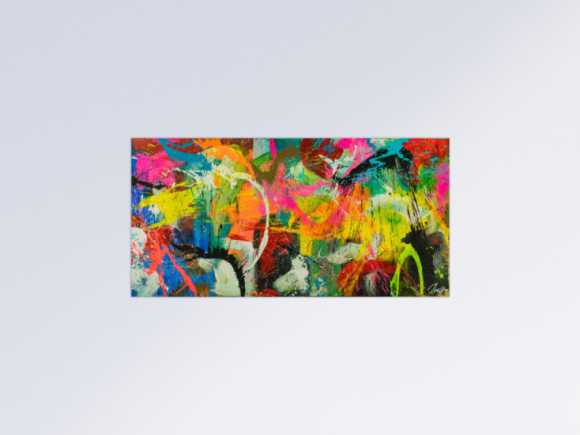 Original Gemälde abstrakt 100x200cm Action Painting Moderne Kunst auf Leinwand Splash Art sehr bunt NEON Unikat
