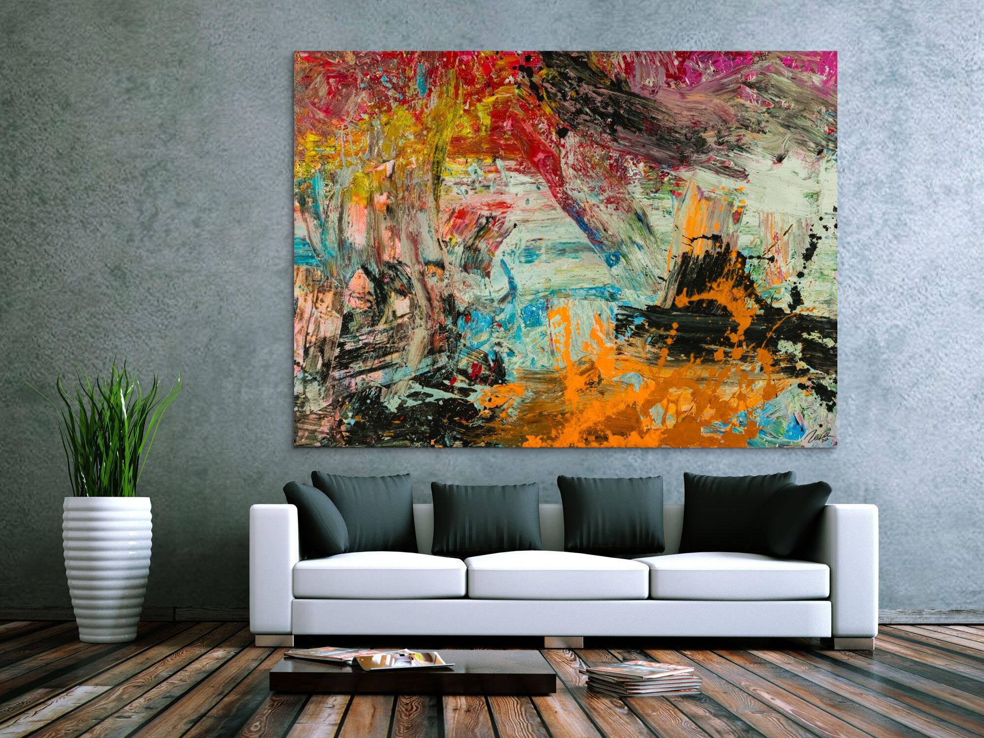 Abstraktes Original Gemälde 150x200cm Action Painting Modern Art handgefertigt Mischtechnik braun schwarz beige hochwertig