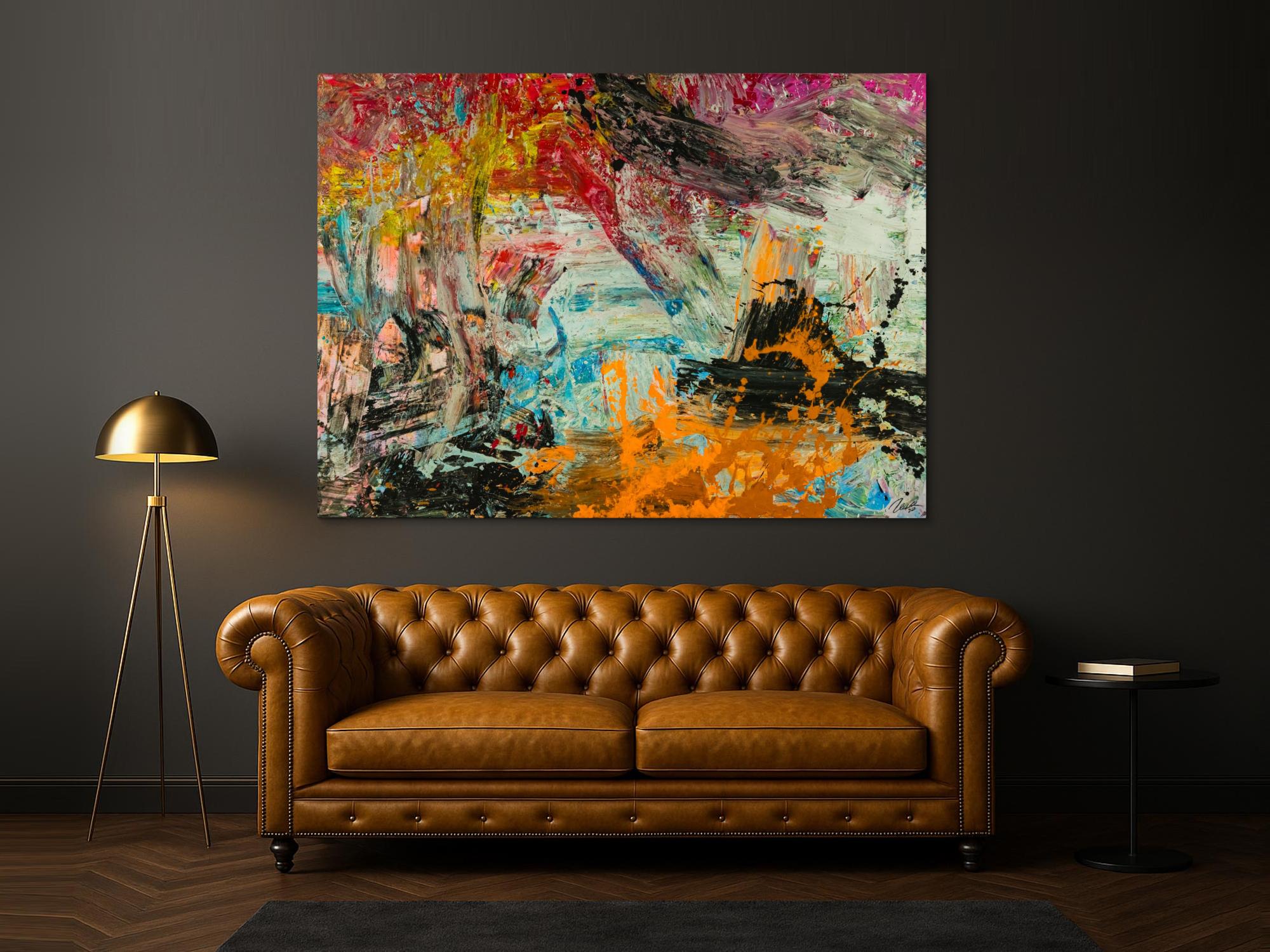 Abstraktes Original Gemälde 150x200cm Action Painting Modern Art handgefertigt Mischtechnik braun schwarz beige hochwertig