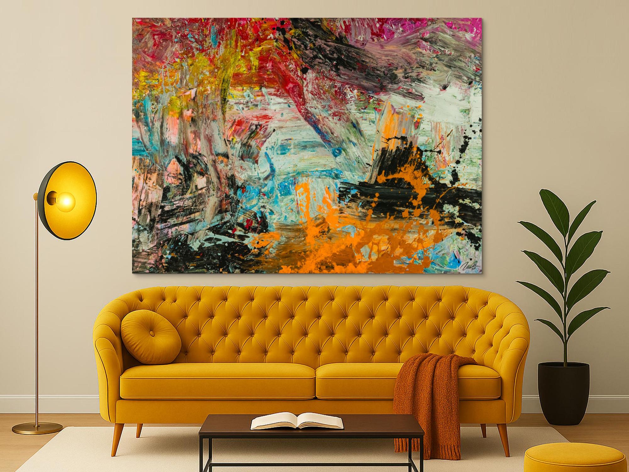 Abstraktes Original Gemälde 150x200cm Action Painting Modern Art handgefertigt Mischtechnik braun schwarz beige hochwertig