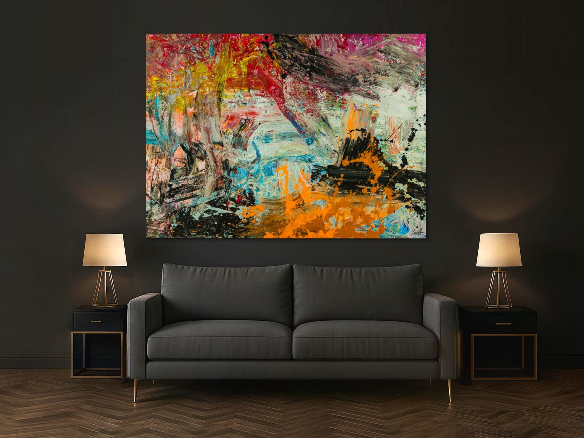 Abstraktes Original Gemälde 150x200cm Action Painting Modern Art handgefertigt Mischtechnik braun schwarz beige hochwertig