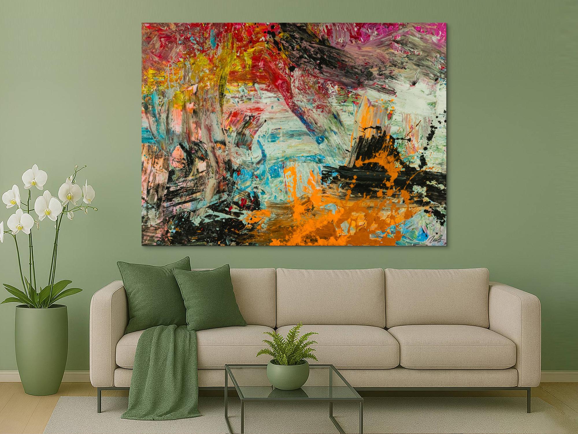 Abstraktes Original Gemälde 150x200cm Action Painting Modern Art handgefertigt Mischtechnik braun schwarz beige hochwertig