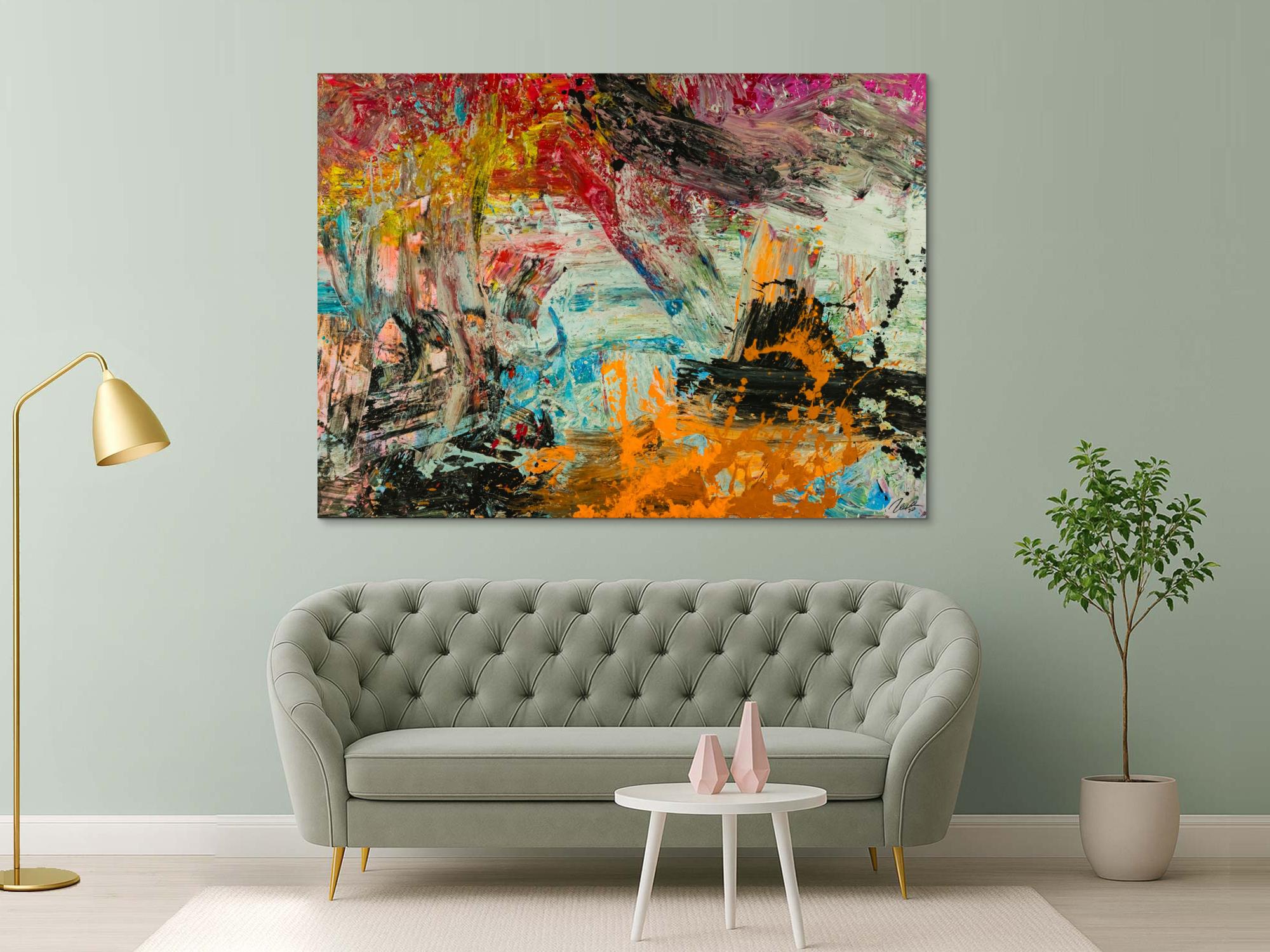 Abstraktes Original Gemälde 150x200cm Action Painting Modern Art handgefertigt Mischtechnik braun schwarz beige hochwertig