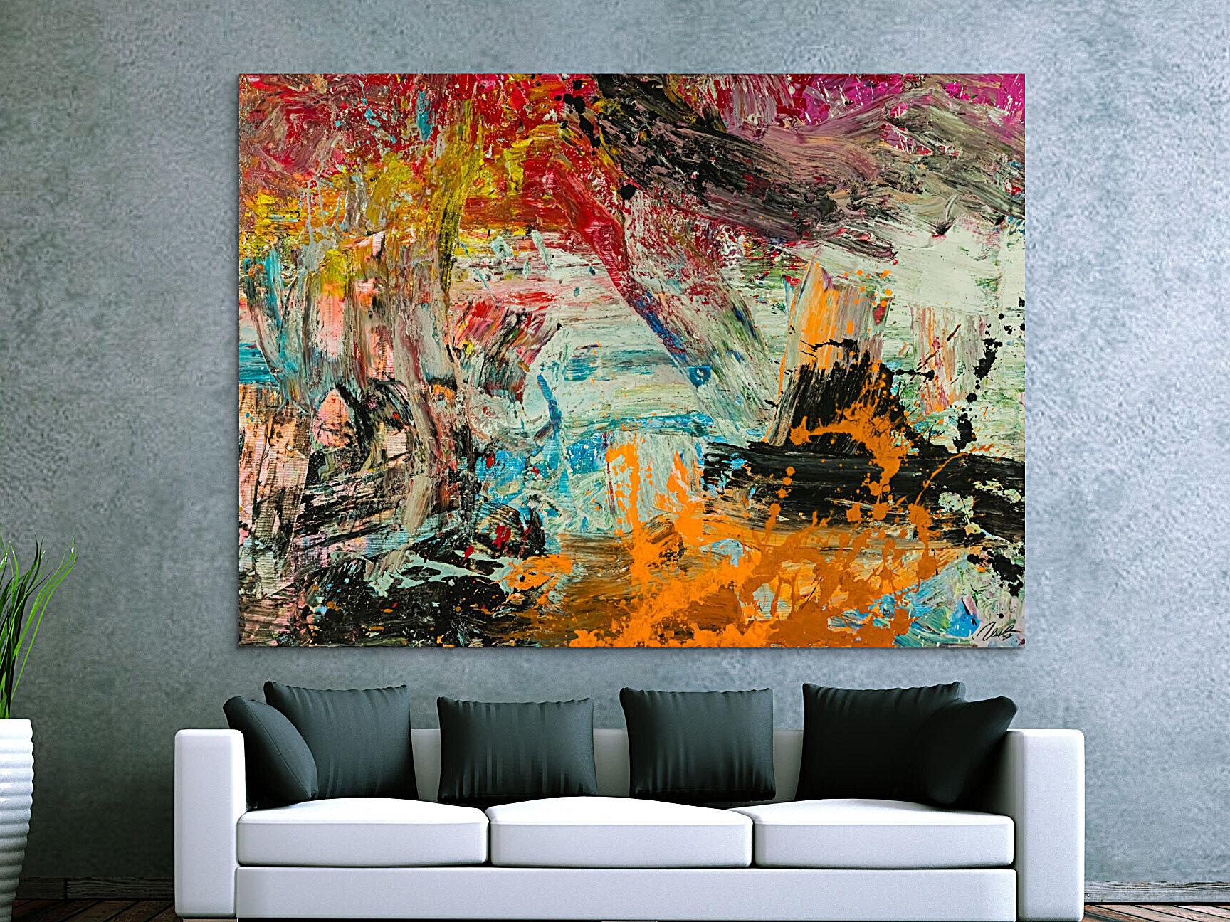 Abstraktes Original Gemälde 150x200cm Action Painting Modern Art handgefertigt Mischtechnik braun schwarz beige hochwertig