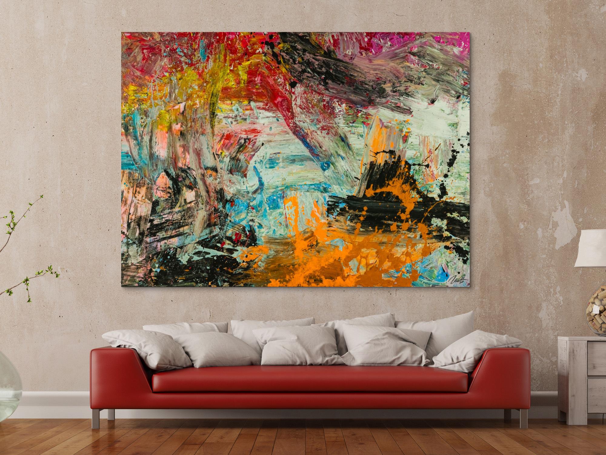 Abstraktes Original Gemälde 150x200cm Action Painting Modern Art handgefertigt Mischtechnik braun schwarz beige hochwertig