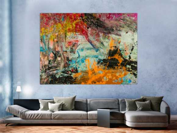 Abstraktes Original Gemälde 150x200cm Action Painting Modern Art handgefertigt Mischtechnik braun schwarz beige hochwertig