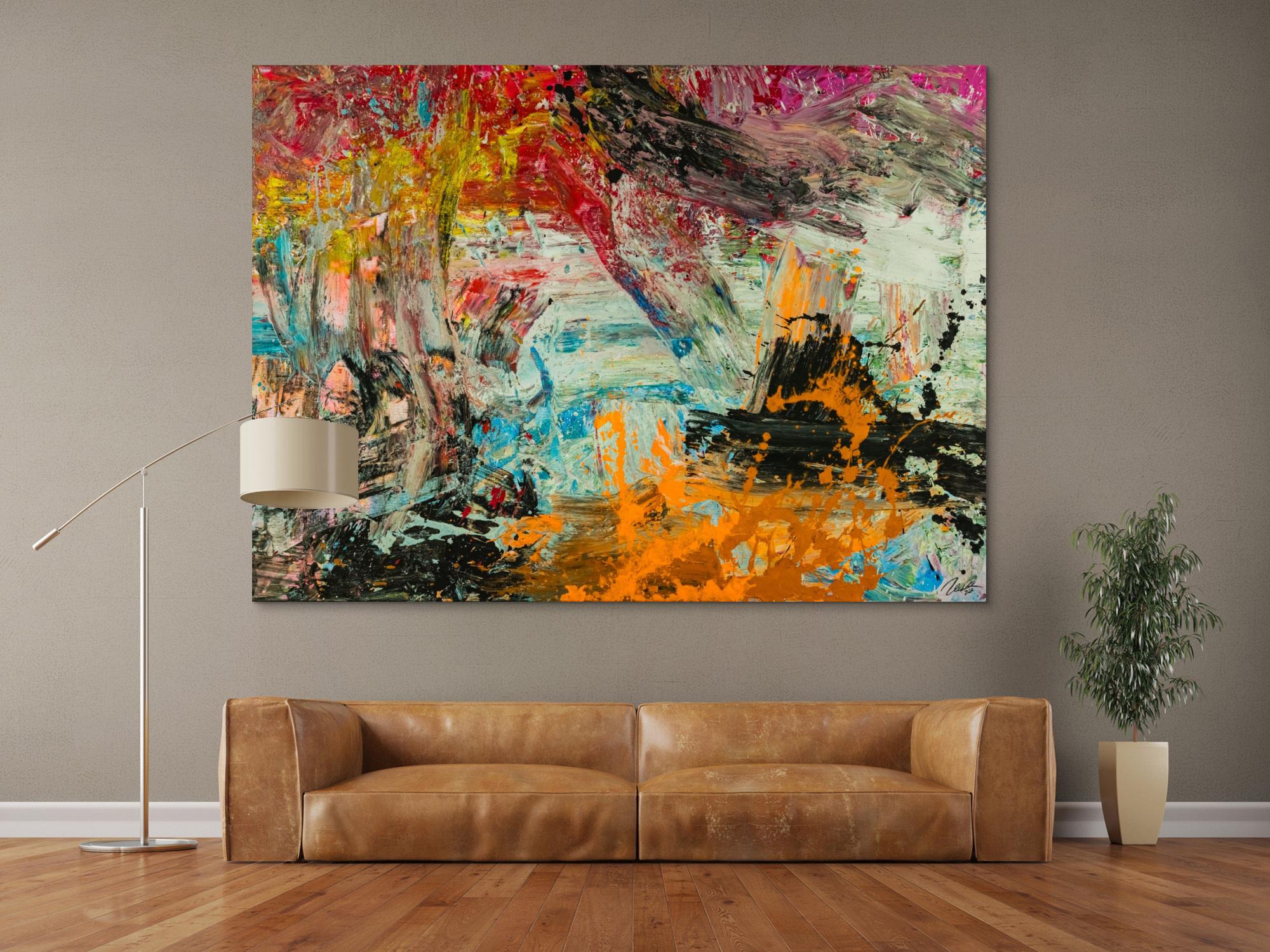 Abstraktes Original Gemälde 150x200cm Action Painting Modern Art handgefertigt Mischtechnik braun schwarz beige hochwertig