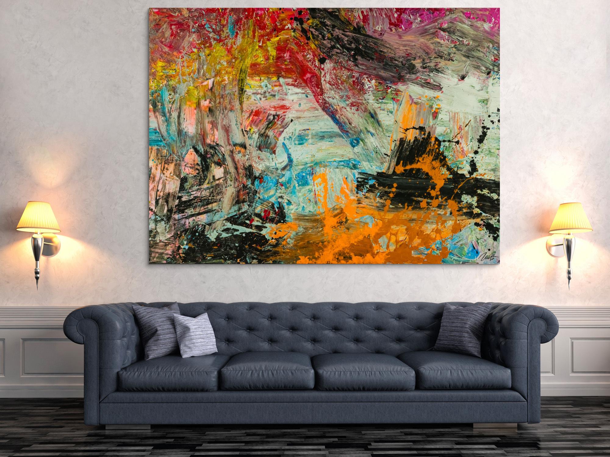 Abstraktes Original Gemälde 150x200cm Action Painting Modern Art handgefertigt Mischtechnik braun schwarz beige hochwertig