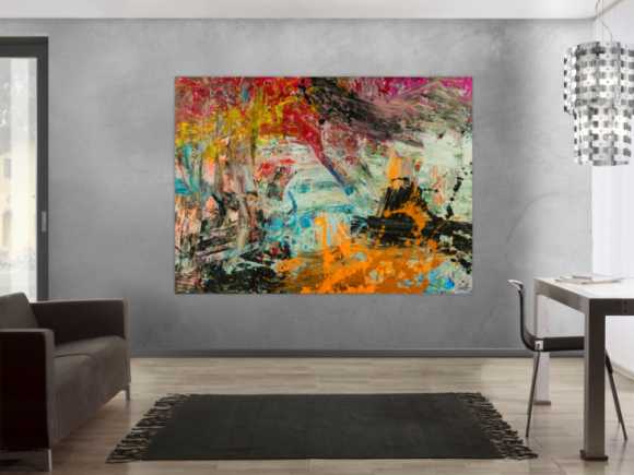 Abstraktes Original Gemälde 150x200cm Action Painting Modern Art handgefertigt Mischtechnik braun schwarz beige hochwertig