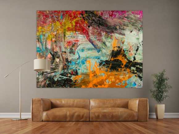 Abstraktes Original Gemälde 150x200cm Action Painting Modern Art handgefertigt Mischtechnik braun schwarz beige hochwertig