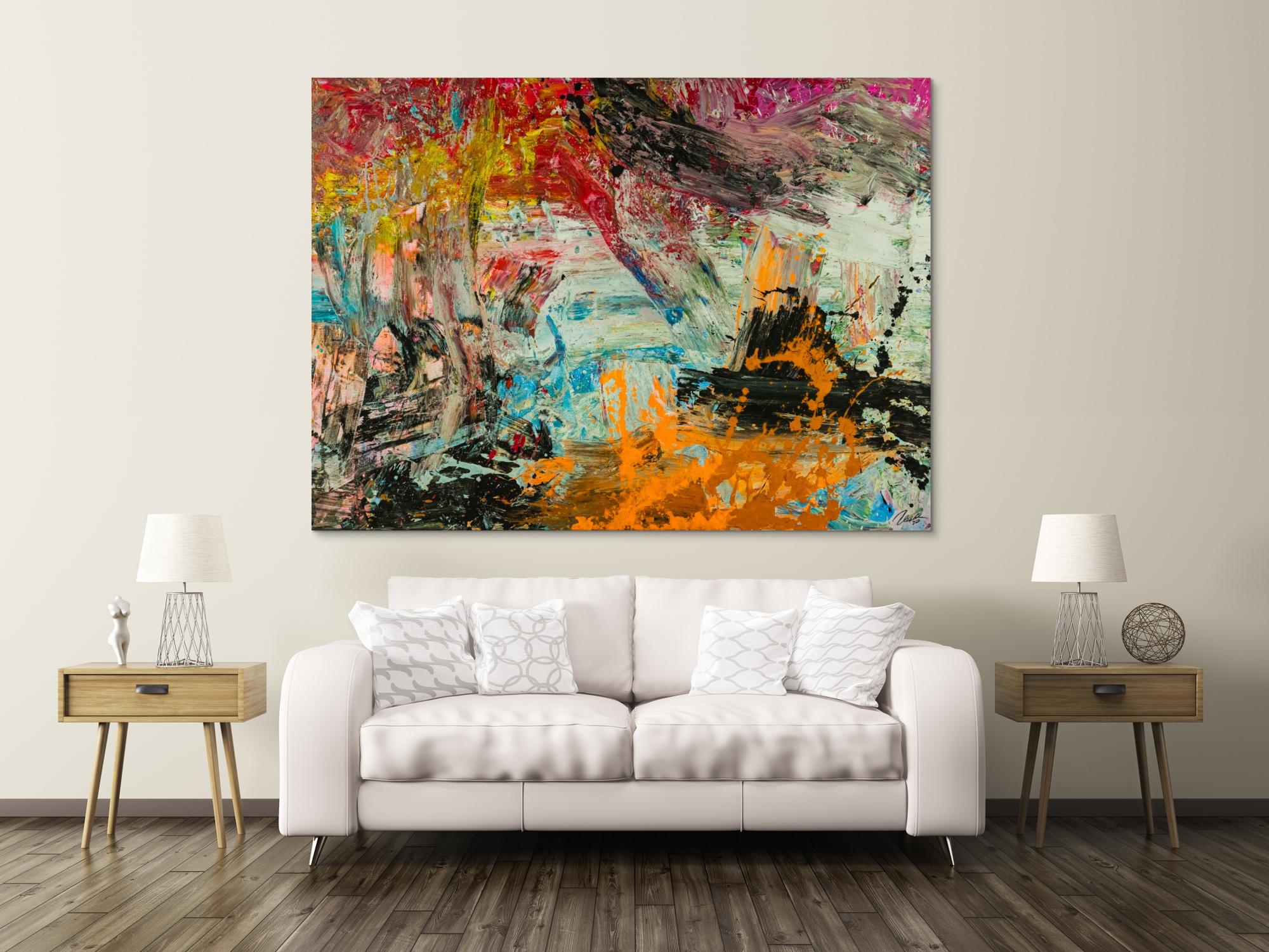 Abstraktes Original Gemälde 150x200cm Action Painting Modern Art handgefertigt Mischtechnik braun schwarz beige hochwertig