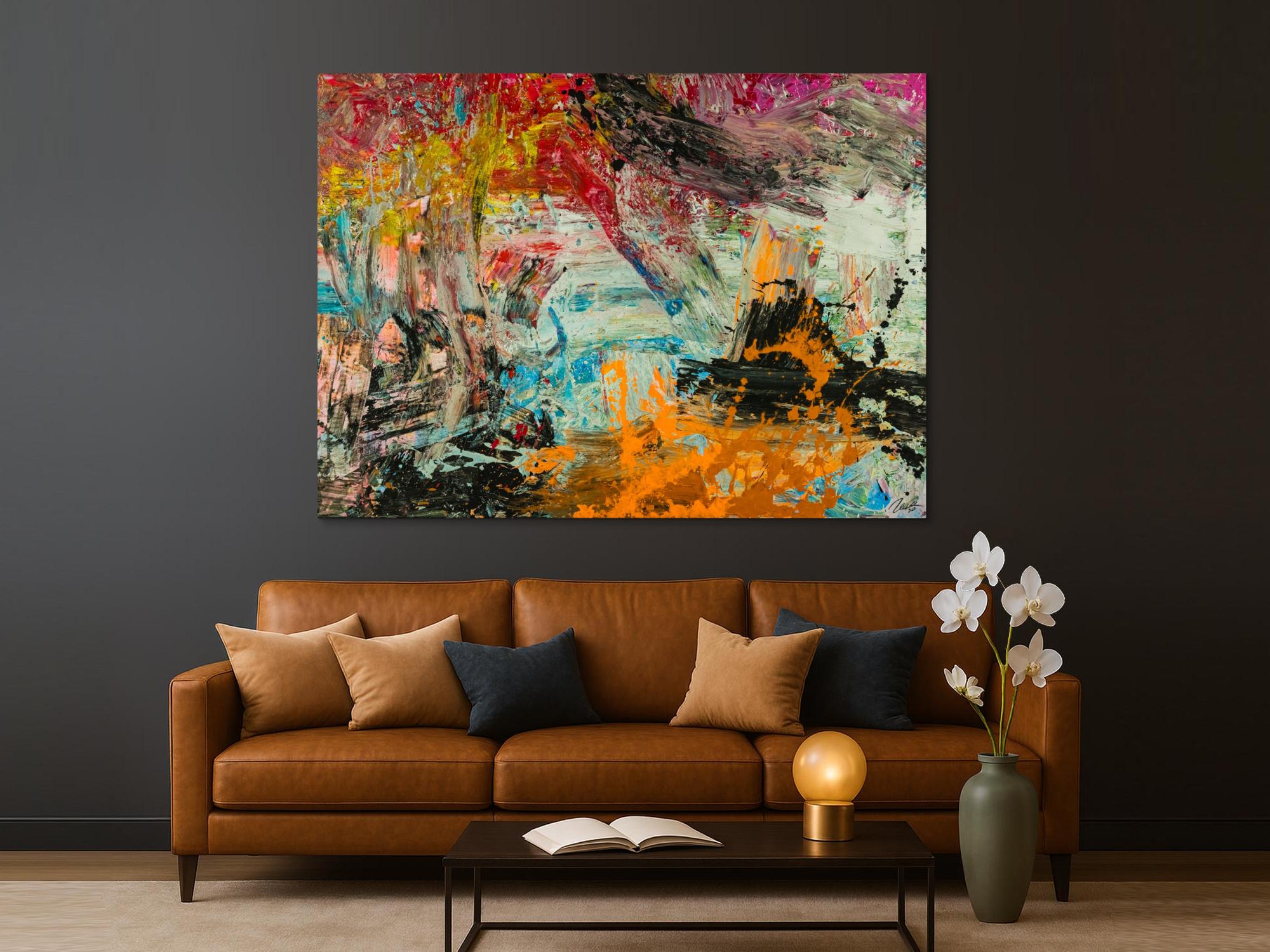 Abstraktes Original Gemälde 150x200cm Action Painting Modern Art handgefertigt Mischtechnik braun schwarz beige hochwertig