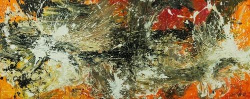 Original Gemälde abstrakt 80x200cm Action Painting Modern Art auf Leinwand Mischtechnik beige braun schwarz Unikat