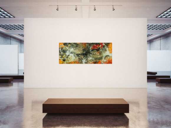 Original Gemälde abstrakt 80x200cm Action Painting Modern Art auf Leinwand Mischtechnik beige braun schwarz Unikat