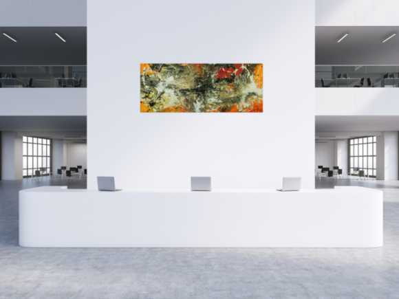 Original Gemälde abstrakt 80x200cm Action Painting Modern Art auf Leinwand Mischtechnik beige braun schwarz Unikat