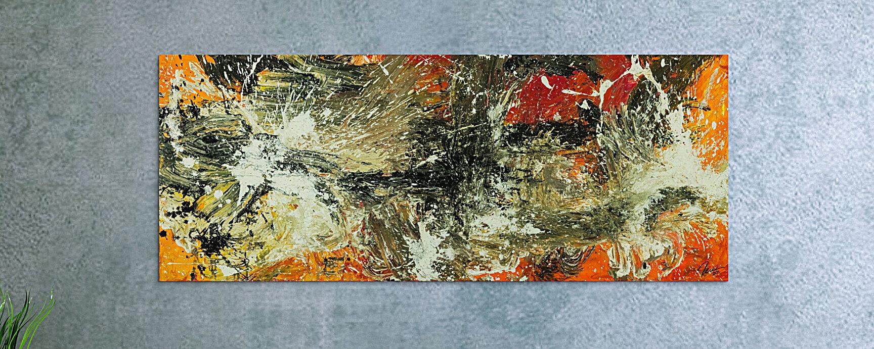 Original Gemälde abstrakt 80x200cm Action Painting Modern Art auf Leinwand Mischtechnik beige braun schwarz Unikat