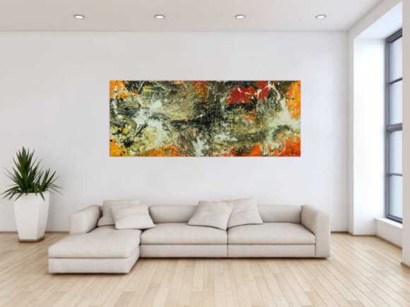 Original Gemälde abstrakt 80x200cm Action Painting Modern Art auf Leinwand Mischtechnik beige braun schwarz Unikat