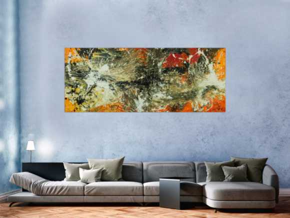 Original Gemälde abstrakt 80x200cm Action Painting Modern Art auf Leinwand Mischtechnik beige braun schwarz Unikat